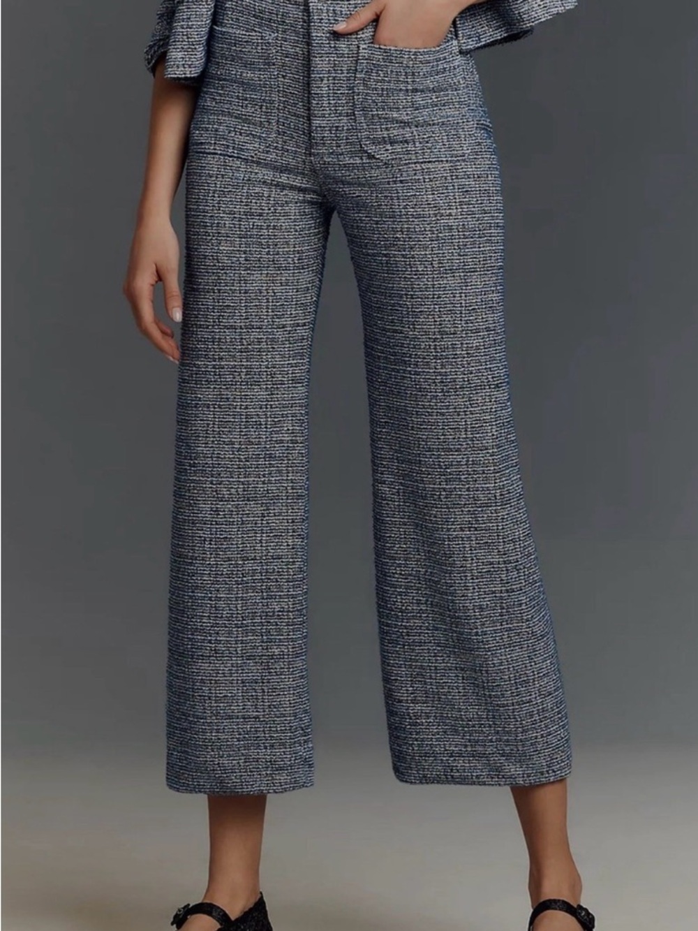 Maeve Anthropologie The Colette Tweed Crop Wide-Leg Pants Blue Sparkle Size 27 - Picture 10 of 13